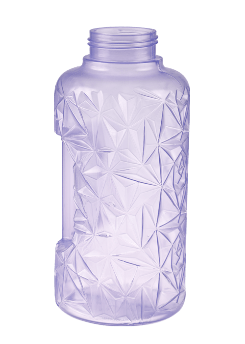 Botella de agua de forma poligonal transparente de color 1L PP con asa