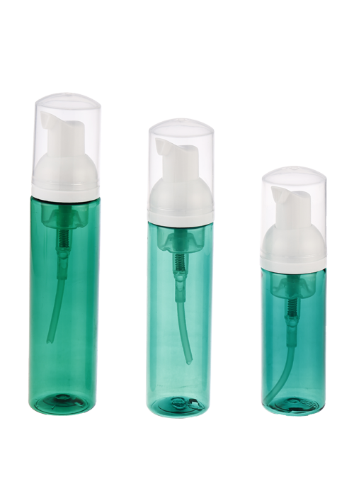 Botella desinfectante de manos con bomba de presión de espuma PET verde de 60-120 ml