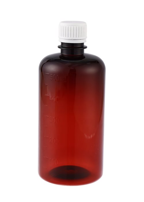Jarabe para la tos de PET de 60-500 ml, botella marrón de rocío fuerte de níspero con taza medidora de PP