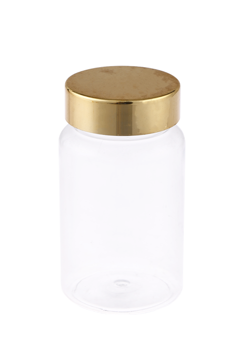 Botella de cápsula de suplemento de salud chapada en oro con tapa de PET de 120 ml