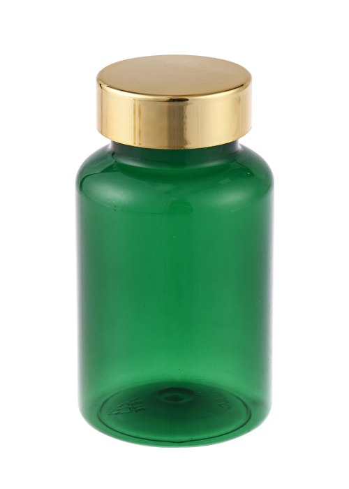 Botella de suplemento de salud de cápsula de PET transparente de color 120g con tapa de metal galvanizada