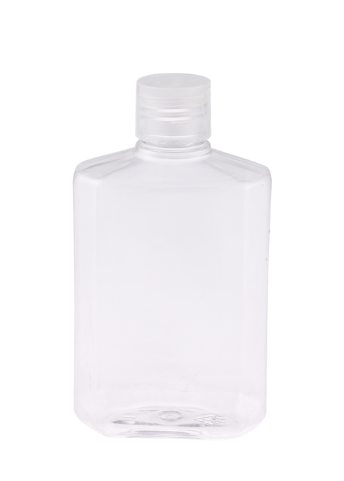 Botella octogonal con tapa abatible transparente PET de 250 ml